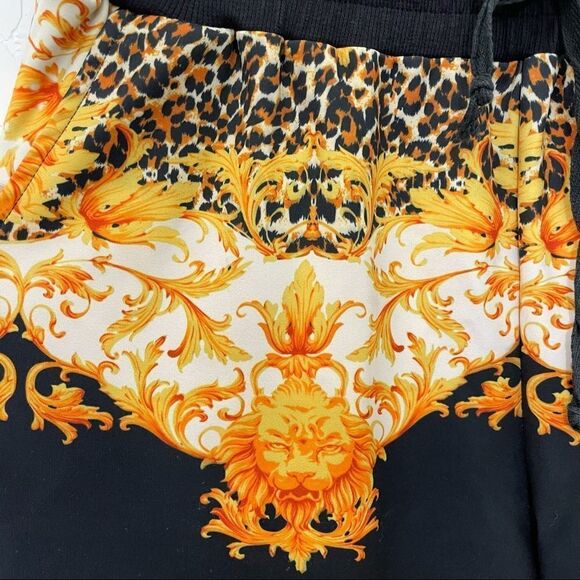 MINKPINK Imperial Jungle Jogger Pants Lion Head Black Orange Leopard Print - Picture 5 of 13